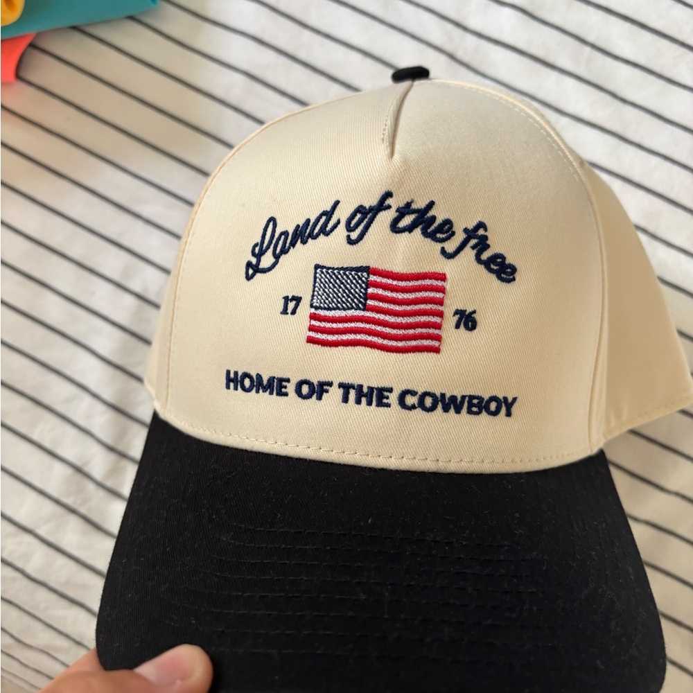 Land of the Free Home of the Cowboy Cap - Black and Cream